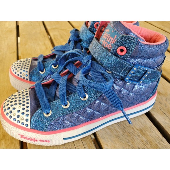Skechers Twinkle Toes Girls Blue Metallic Lace Up / Hook & Loop High Tops Size 3 - Picture 3 of 11